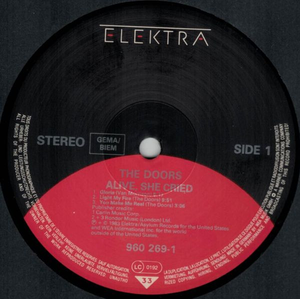 The Doors - Alive, She Cried | Elektra (96-0269-1) - 3