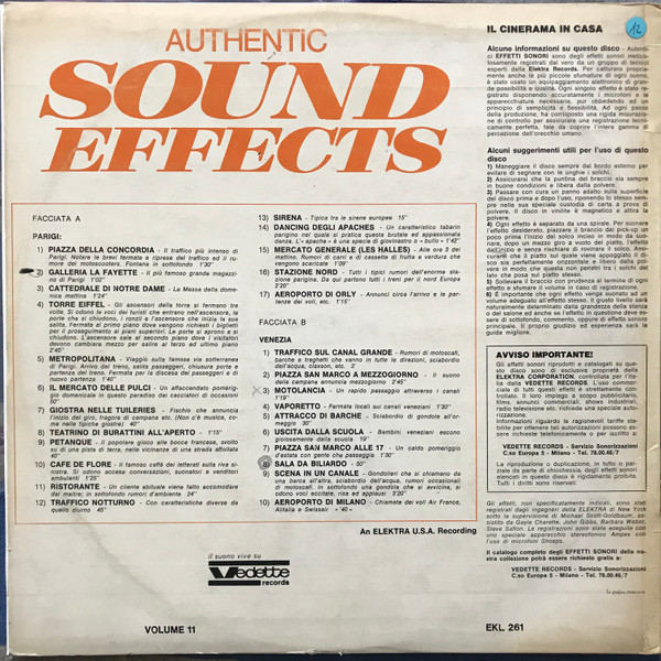 Jac Holzman - Authentic Sound Effects Volume 11 - Parigi + Venezia | Vedette Records (EKL 261) - 2 Jac Holzman - Authentic Sound Effects Volume 11 - Parigi + Venezia | Vedette Records (EKL 261) - 2