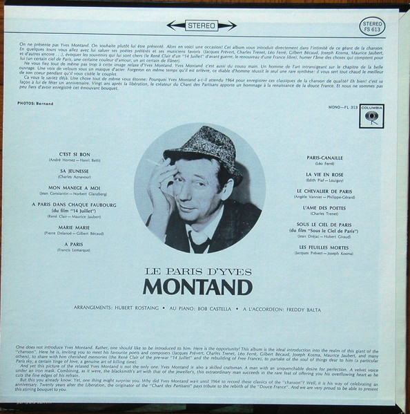Yves Montand - Le Paris D'Yves Montand | Columbia (FS.613) - 2
