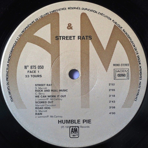 Humble Pie - Street Rats | A&M Records (875 050) - 3 Humble Pie - Street Rats | A&M Records (875 050) - 3