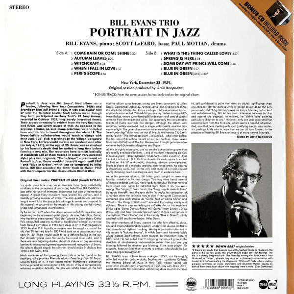 The Bill Evans Trio - Portrait In Jazz | Groove Replica (77035) - 2