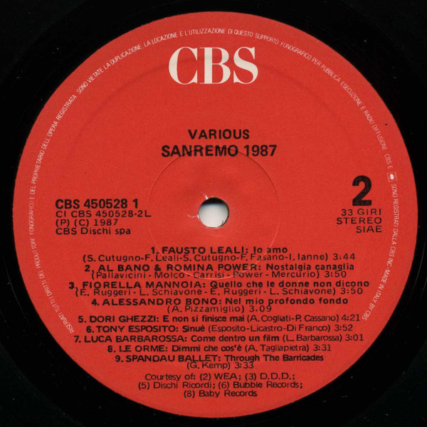 Various - Sanremo '87 | CBS (CBS 450528 1) - 4