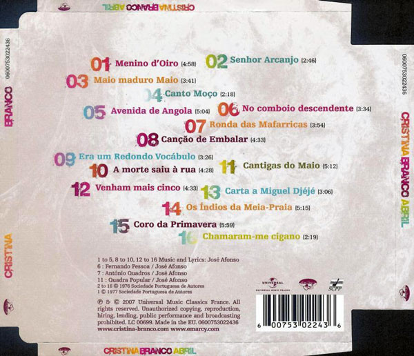 Cristina Branco - Abril | Universal Music Classics France (0600753022436) - 2 Cristina Branco - Abril | Universal Music Classics France (0600753022436) - 2