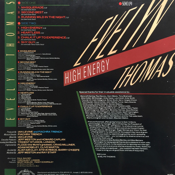 Evelyn Thomas - High Energy | Record Shack Records (SOHOLP 4) - 2