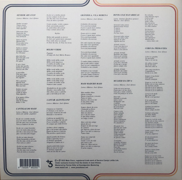 José Afonso - Cantigas Do Maio | Mais 5 (LM5018LP) - 4