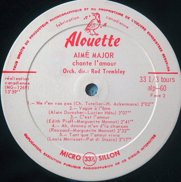 Aimé Major - Chante L'amour | Alouette (ALP 60) - 4