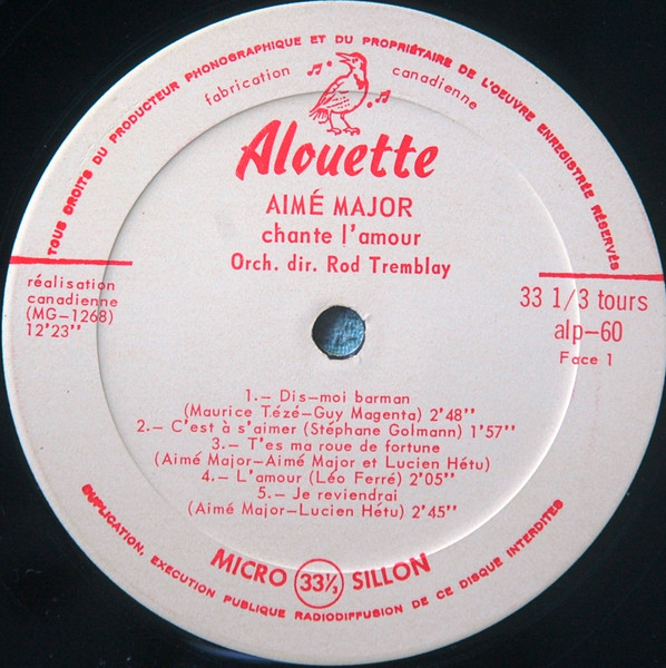 Aimé Major - Chante L'amour | Alouette (ALP 60) - 3