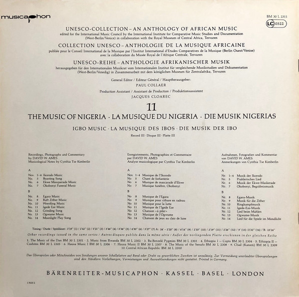 Ibo - Nigeria III Igbo Music | Bärenreiter-Musicaphon (BM 30 L 2311) - 2 Ibo - Nigeria III Igbo Music | Bärenreiter-Musicaphon (BM 30 L 2311) - 2