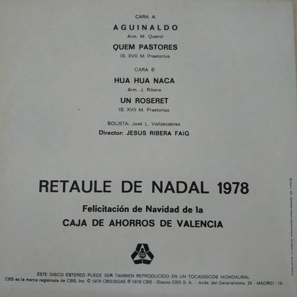 Orfeón Navarro Reverter - Retaule De Nadal 1978 | CBS (PT-19735) - 2