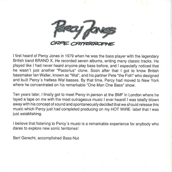 Percy Jones - Cape Catastrophe | Hot Wire Records (HOT 9001 C) - 4