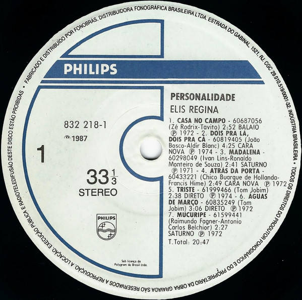 Elis Regina - Personalidade | Philips (832 218-1) - 3 Elis Regina - Personalidade | Philips (832 218-1) - 3