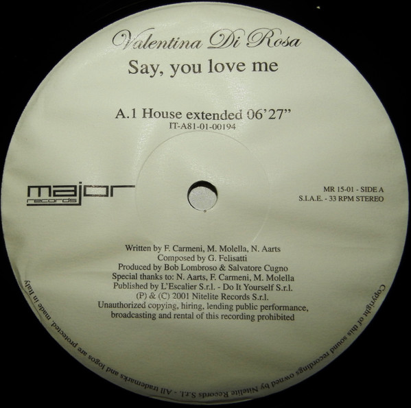 Valentina Di Rosa - Say, You Love Me | Major Records (MR 15.01) - 3