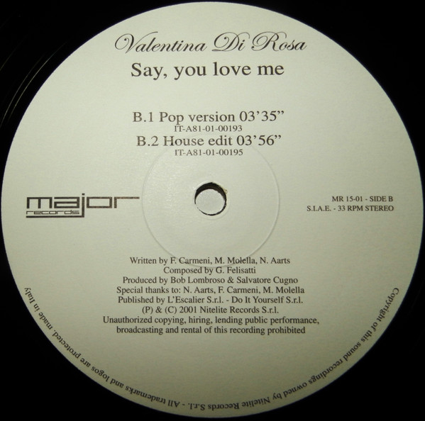 Valentina Di Rosa - Say, You Love Me | Major Records (MR 15.01) - 4