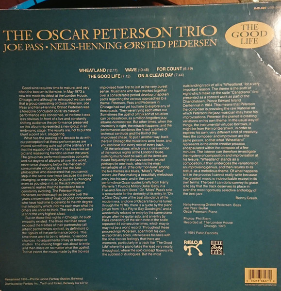 The Oscar Peterson Trio - The Good Life | Original Jazz Classics (OJC-627) - 2 The Oscar Peterson Trio - The Good Life | Original Jazz Classics (OJC-627) - 2