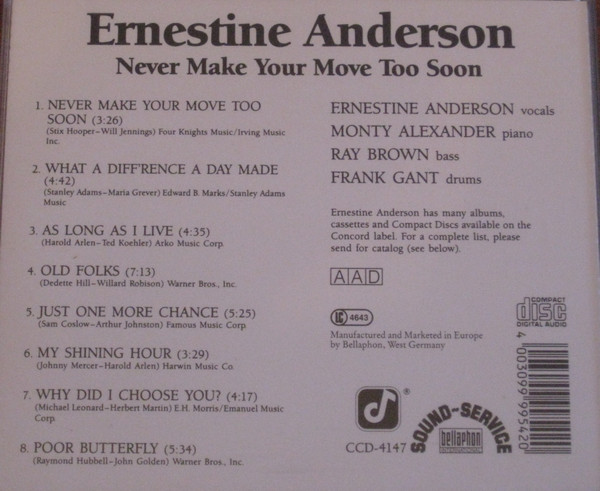 Ernestine Anderson - Never Make Your Move Too Soon | Concord Jazz (CCD-4147) - 2