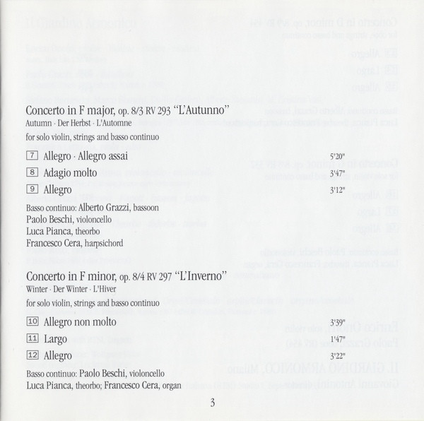 Antonio Vivaldi , Il Giardino Armonico • Enrico Onofri • Giovanni Antonini - Le Quattro Stagioni | Teldec (4509-97208-2) - 4