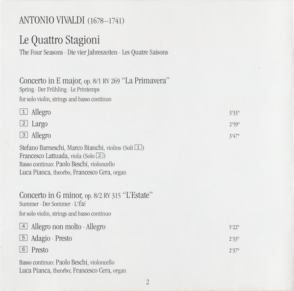 Antonio Vivaldi , Il Giardino Armonico • Enrico Onofri • Giovanni Antonini - Le Quattro Stagioni | Teldec (4509-97208-2) - 3