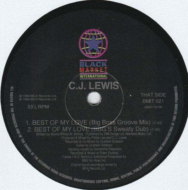 CJ Lewis - Best Of My Love | Black Market International (BMIT 021) - 3