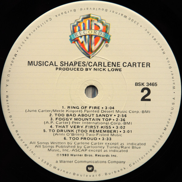 Carlene Carter - Musical Shapes | Warner Bros. Records (BSK 3465) - 4