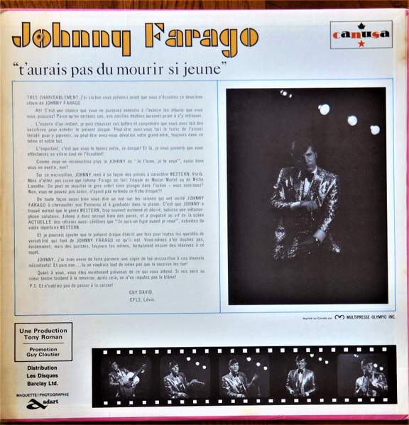 Johnny Farago - T'Aurais Pas Dû Mourrir Si Jeune | Canusa (CLJ-33-107) - main