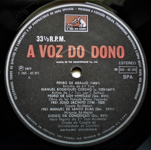 Gerhard Doderer - O Órgão Da Capela Da Universidade De Coimbra | A Voz Do Dono (11C 073 40393) - 2