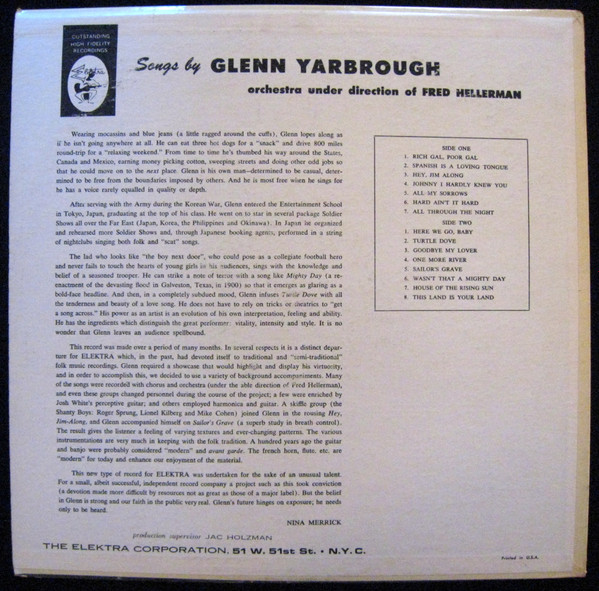 Glenn Yarbrough - Songs By Glenn Yarbrough | Elektra (EKL-135) - 2 Glenn Yarbrough - Songs By Glenn Yarbrough | Elektra (EKL-135) - 2