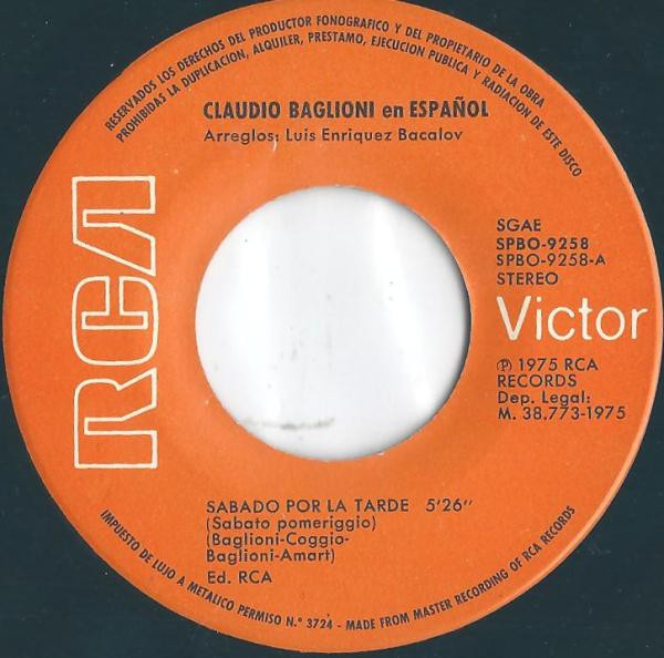 Claudio Baglioni - Sabado Por La Tarde | RCA Victor (SPBO-9258) - 3