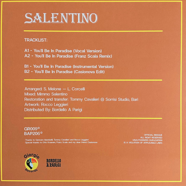 Mimmo Salentino - You'll Be In Paradise | Bordello A Parigi (BAP206) - 2 Mimmo Salentino - You'll Be In Paradise | Bordello A Parigi (BAP206) - 2