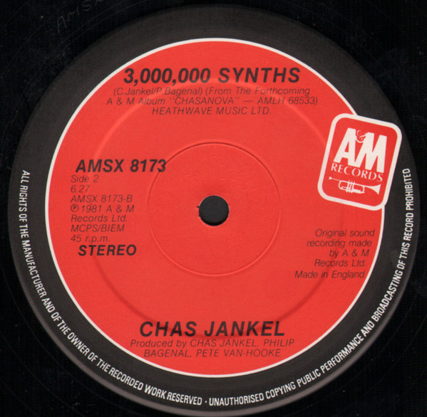 Chas Jankel - One Oh Nine / 3,000,000 Synths | A&M Records (AMSX 8173) - 4