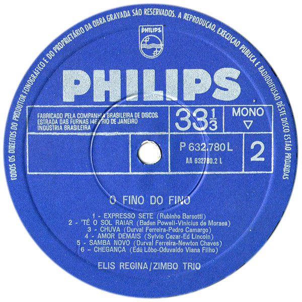 Elis Regina E Zimbo Trio - O Fino Do Fino ("Ao Vivo", No Teatro Record) [Vinyl] | Philips (P 632.780 L) - 4