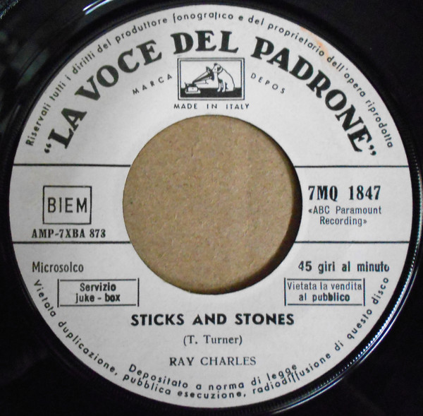 Ray Charles - Sticks And Stones / Moanin' | La Voce Del Padrone (7 MQ 1847)