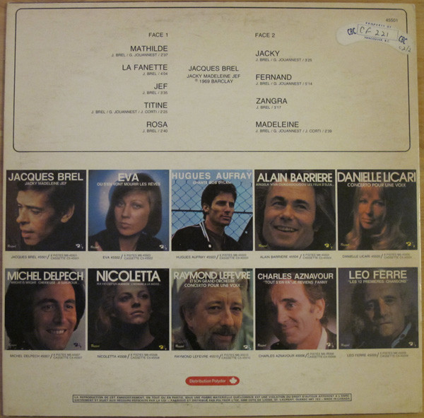 Jacques Brel - Jacky/Madeleine/Jef [Vinyl] | Barclay (45501) - 2