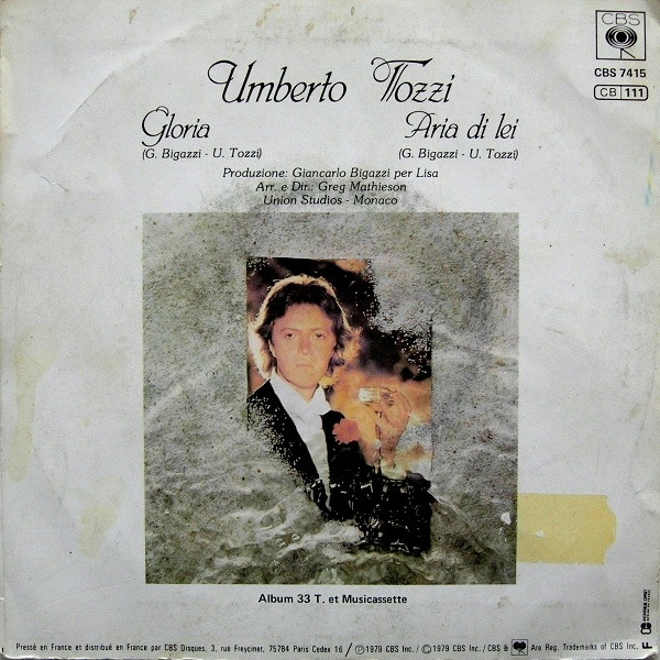 Umberto Tozzi - Gloria | CBS (CBS 7415) - 2
