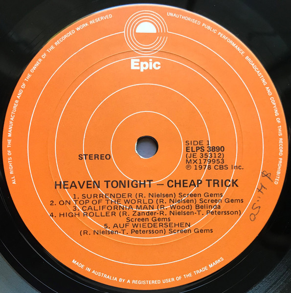 Cheap Trick - Heaven Tonight | Epic (ELPS 3890) - 4