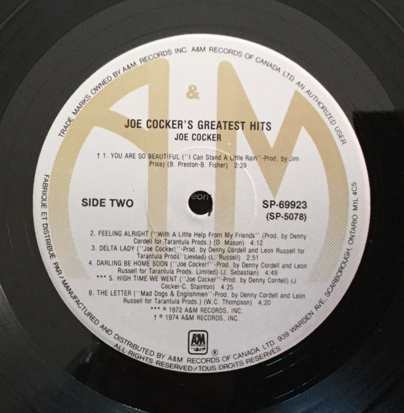 Joe Cocker - Joe Cocker's Greatest Hits | A&M Records (SP 69923) - 4 Joe Cocker - Joe Cocker's Greatest Hits | A&M Records (SP 69923) - 4