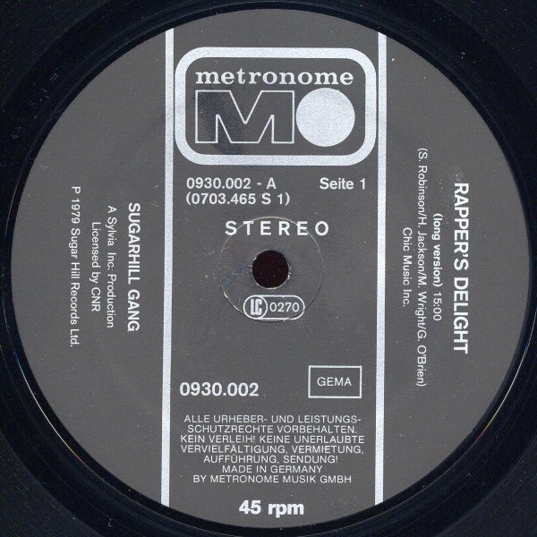 Sugarhill Gang - Rapper's Delight | Metronome (0930.002) - 3