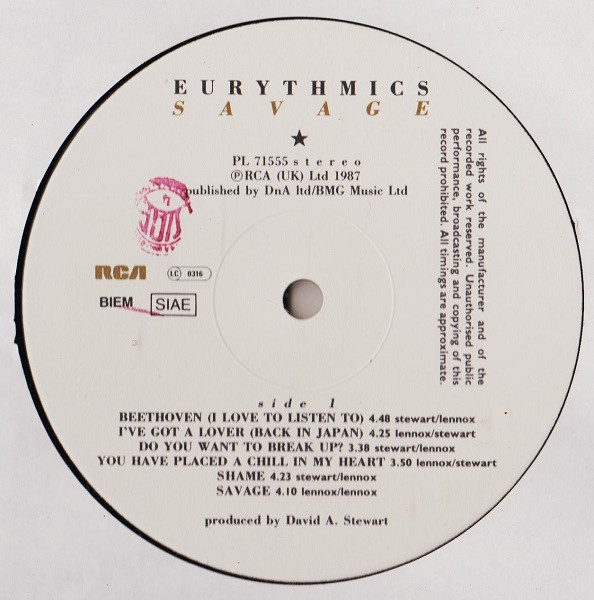 Eurythmics - Savage | RCA (PL 71555) - 2