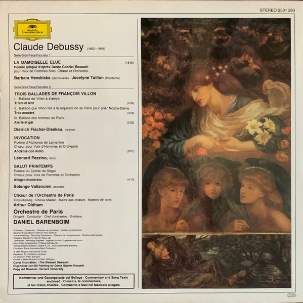 Claude Debussy - Barbara Hendricks · Dietrich Fischer-Dieskau , Chœur De L'Orchestre De Paris Et Orchestre De Paris · Daniel Barenboim - La Damoiselle Élue / Trois Ballades de François Villon | Deutsche Grammophon (2531 263) - 2 Claude Debussy - Barbara Hendricks · Dietrich Fischer-Dieskau , Chœur De L'Orchestre De Paris Et Orchestre De Paris · Daniel Barenboim - La Damoiselle Élue / Trois Ballades de François Villon | Deutsche Grammophon (2531 263) - 2