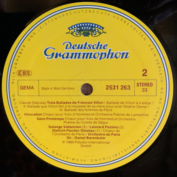 Claude Debussy - Barbara Hendricks · Dietrich Fischer-Dieskau , Chœur De L'Orchestre De Paris Et Orchestre De Paris · Daniel Barenboim - La Damoiselle Élue / Trois Ballades de François Villon | Deutsche Grammophon (2531 263) - 4 Claude Debussy - Barbara Hendricks · Dietrich Fischer-Dieskau , Chœur De L'Orchestre De Paris Et Orchestre De Paris · Daniel Barenboim - La Damoiselle Élue / Trois Ballades de François Villon | Deutsche Grammophon (2531 263) - 4