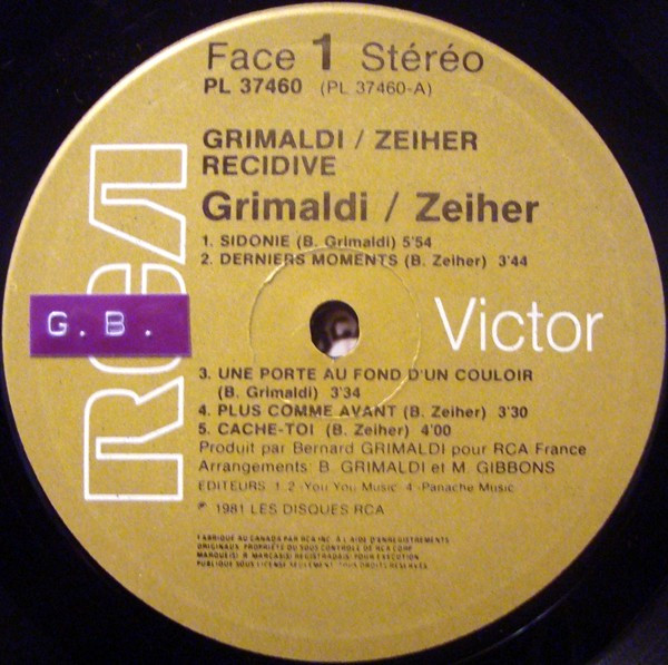Grimaldi/Zeiher - Grimaldi/Zeiher Récidive | RCA (PL 37460) - 3