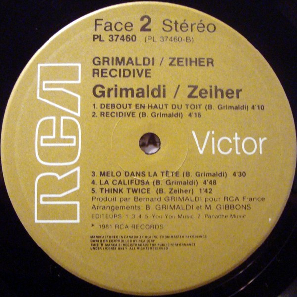 Grimaldi/Zeiher - Grimaldi/Zeiher Récidive | RCA (PL 37460) - 4