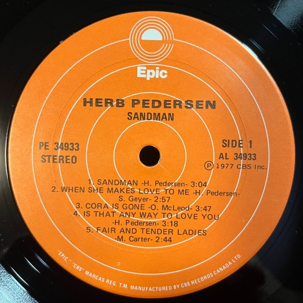 Herb Pedersen - Sandman [Vinyl] | Epic (PE 34933) - 3