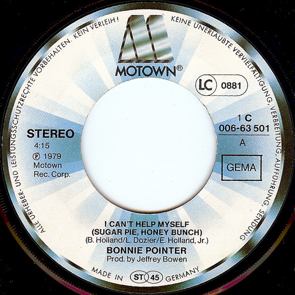 Bonnie Pointer - I Can't Help Myself (Sugar Pie, Honey Bunch) | Motown (1C 006-63 501) - 3