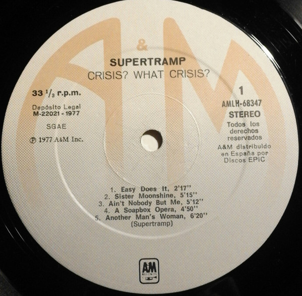 Supertramp - Crisis? What Crisis? - Vinilo | A&M Records (AMLH 68347) - 3