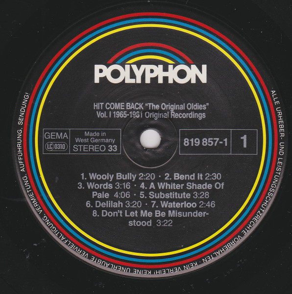 Various - Hit Come Back • The Original Oldies • Vol. 1 • 16 No. 1 Single Hits 1965 To 1981 • Original Recordings | Polyphon (819 857-1) - 4
