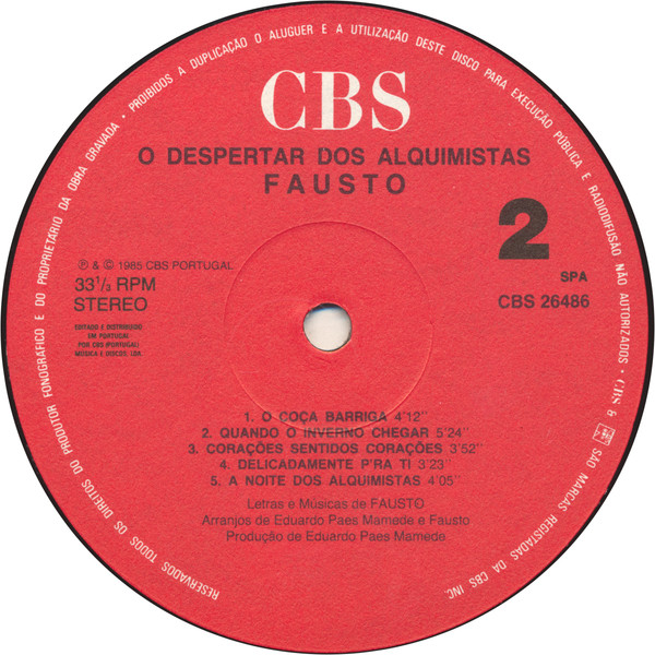 Fausto Bordalo Dias - O Despertar Dos Alquimistas | CBS (CBS 26486) - 2 Fausto Bordalo Dias - O Despertar Dos Alquimistas | CBS (CBS 26486) - 2