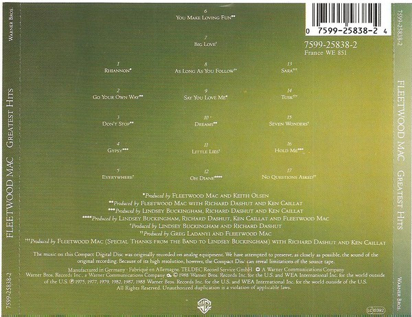 Fleetwood Mac - Greatest Hits | Warner Bros. Records (7599-25838-2) - main