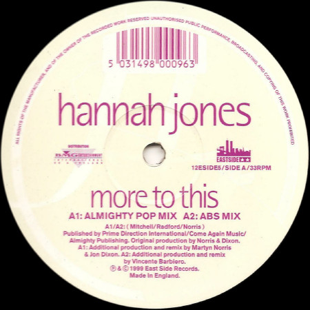 Hannah Jones - More To This | East Side Records (12ESIDE5) - main