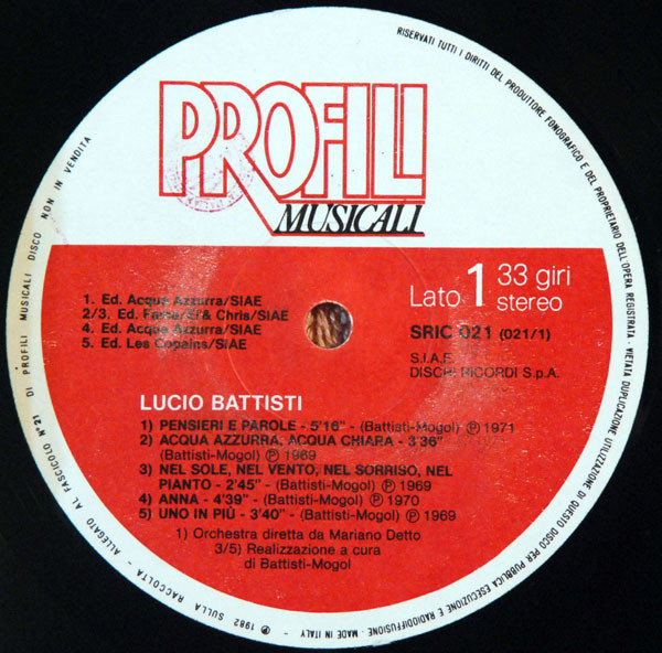 Lucio Battisti - Lucio Battisti | Profili Musicali (SRIC 021) - 3