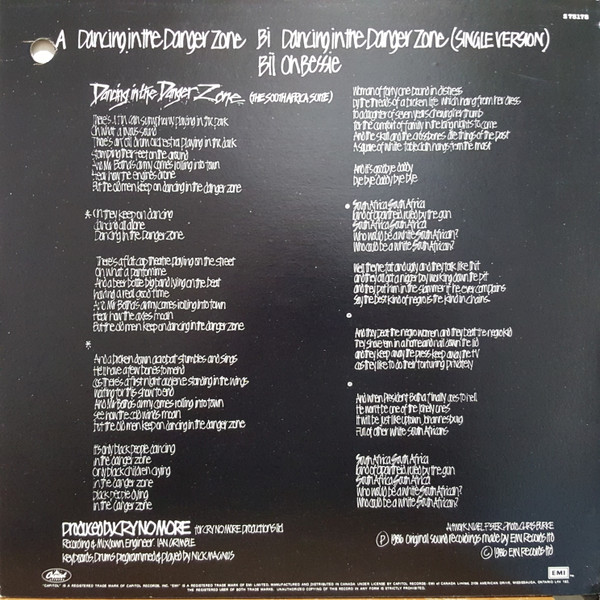 Cry No More - Dancing In The Danger Zone | EMI (S 75178) - 2